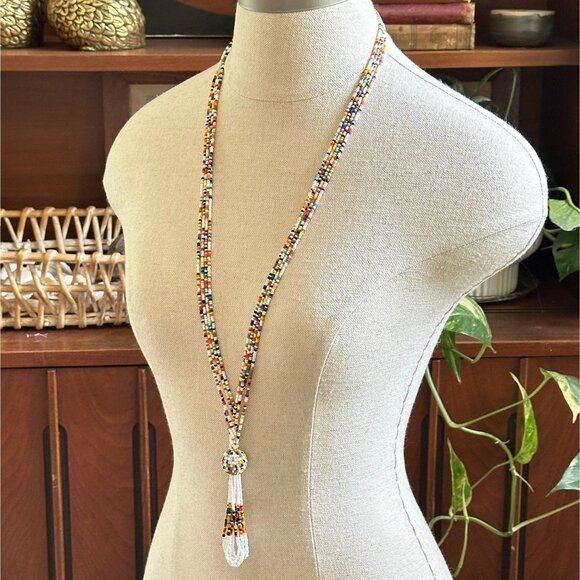 Rainbow Beaded Necklace, Indigenous Style - Picture 4 of 10